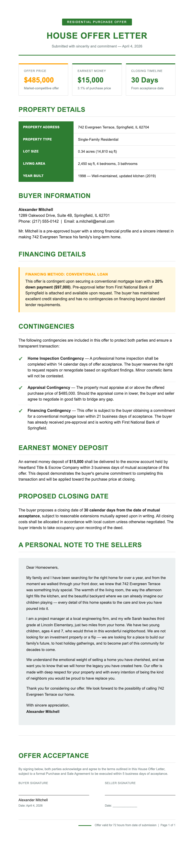 Corporate ESG house offer letter